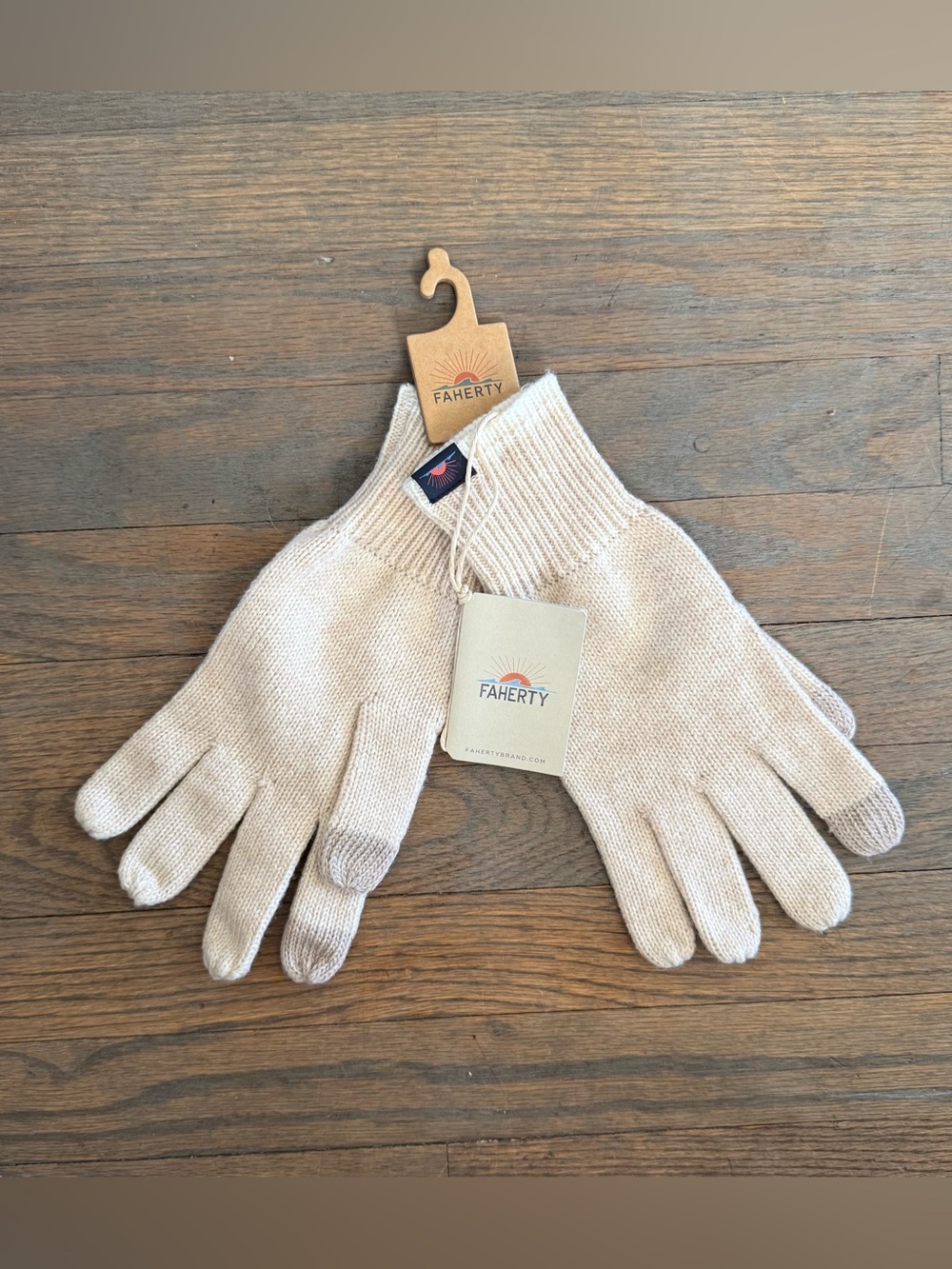 Faherty Kids Neutral Cream Knit Touchscreen Gloves